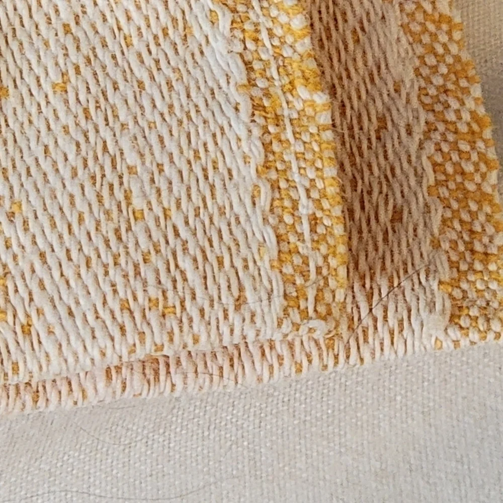 Vintage 50's Woven Tea Towels Jacquard Wreath Bow Ivory Orange Bundle 2 Linen